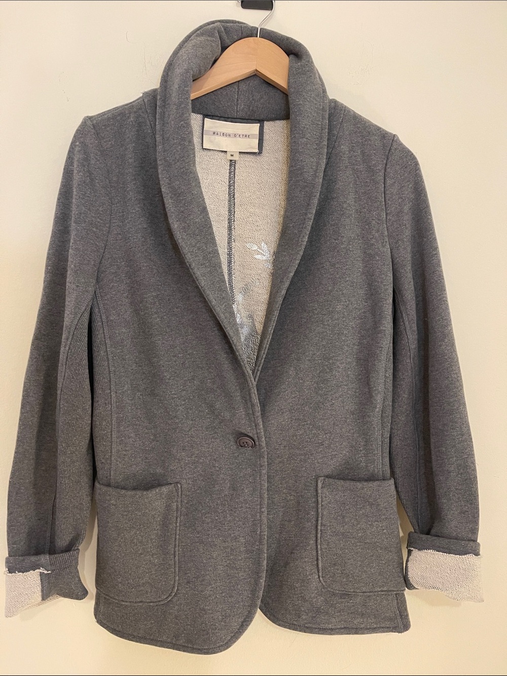 Raison D’Etre Gray -Collar Knit Blazer size M